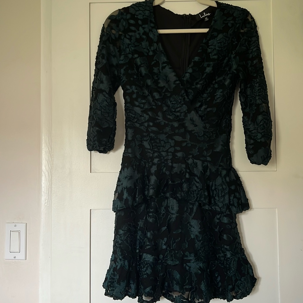 Lulus Green And Black Velvet Dress Xs